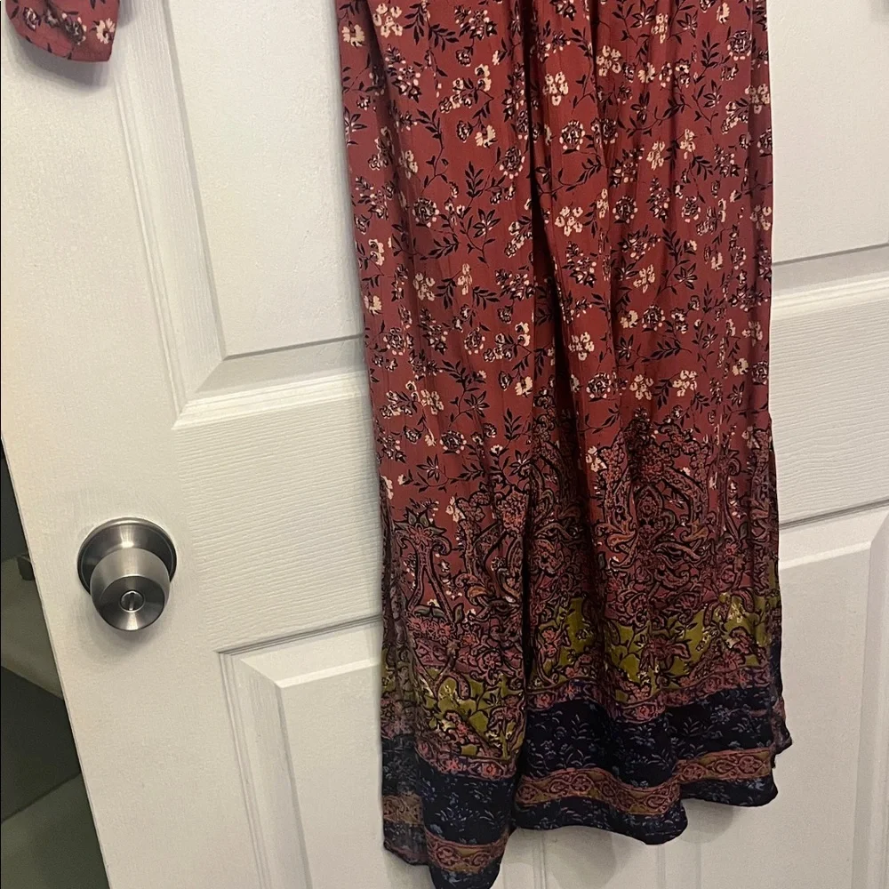 Angie Rust and cream Floral Long Sleeve Dress Boho style - Picture 2 of 4